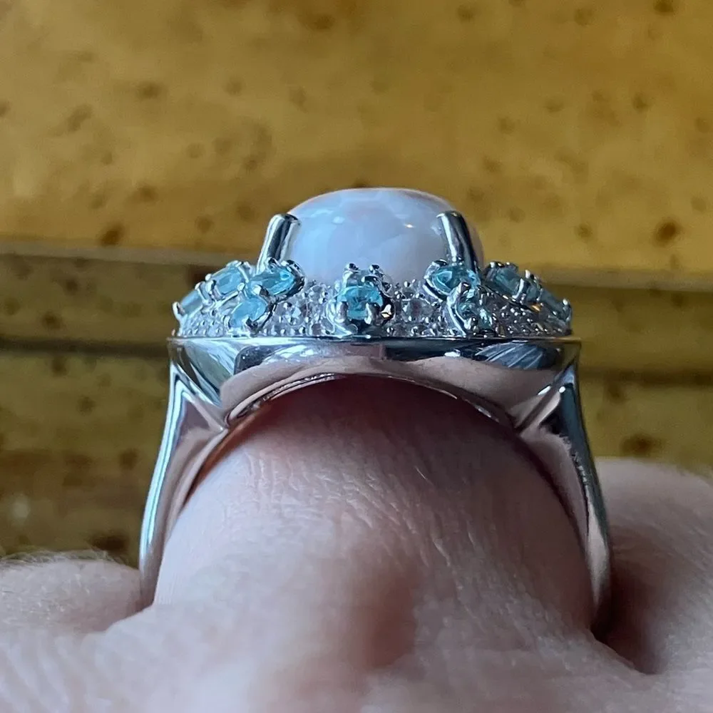 Natrolite Blue Apatite Sterling Silver Cocktail Ring Size 8